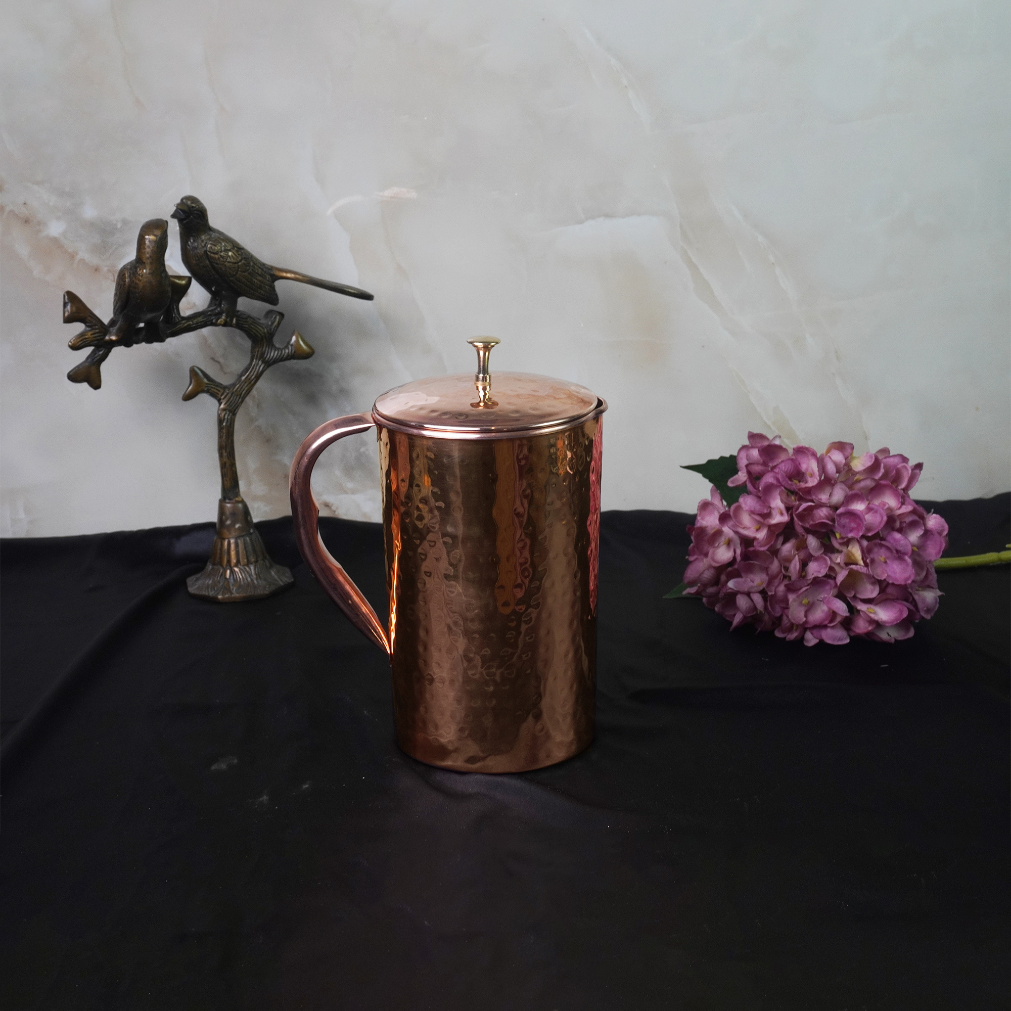 Handcrafted Pure Copper Jug Pitcher with Lid, Hammered Design, Drinkware, Serveware