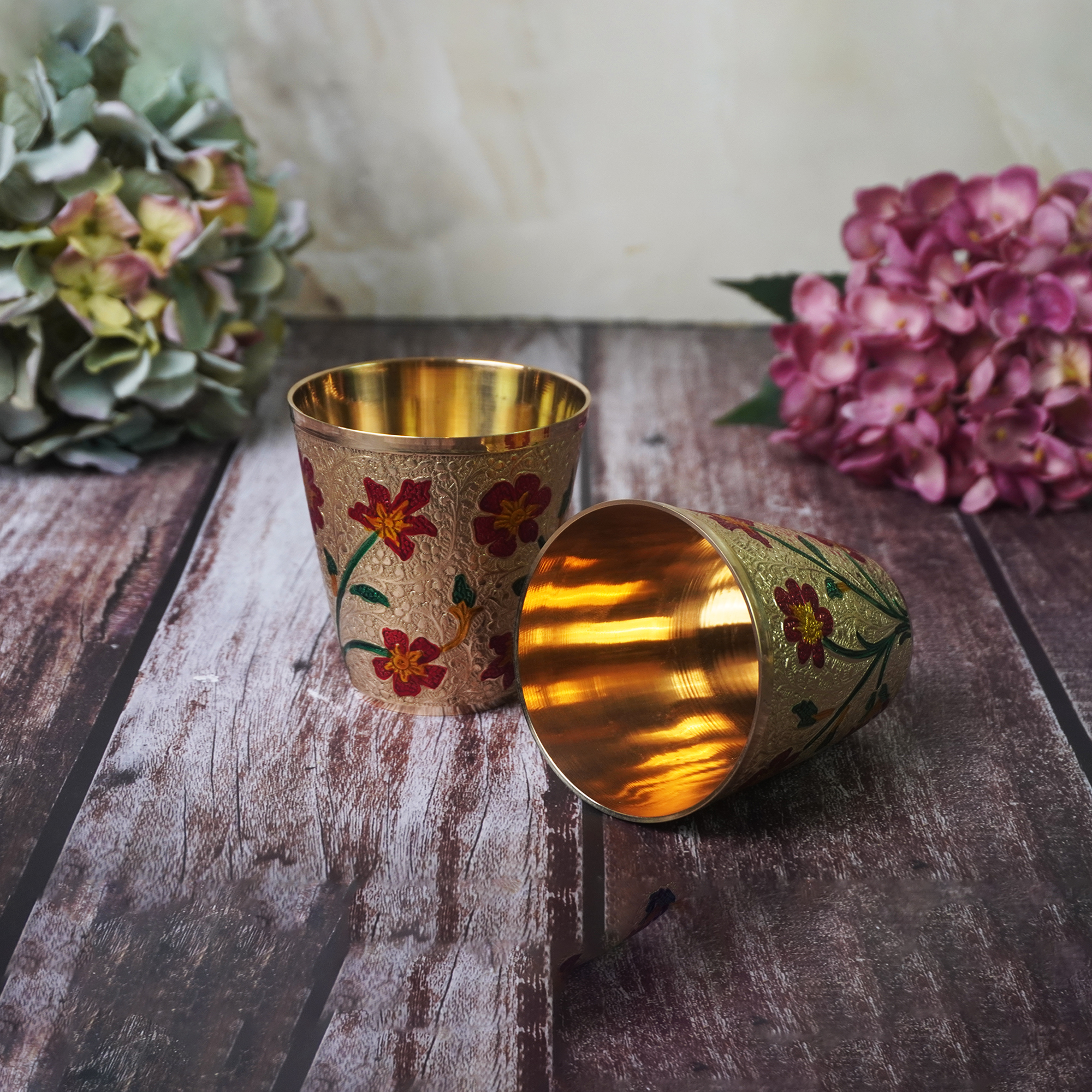 Maanvii Brass Meena Colored Handplanted Glass: Elegance and Tradition Redefined