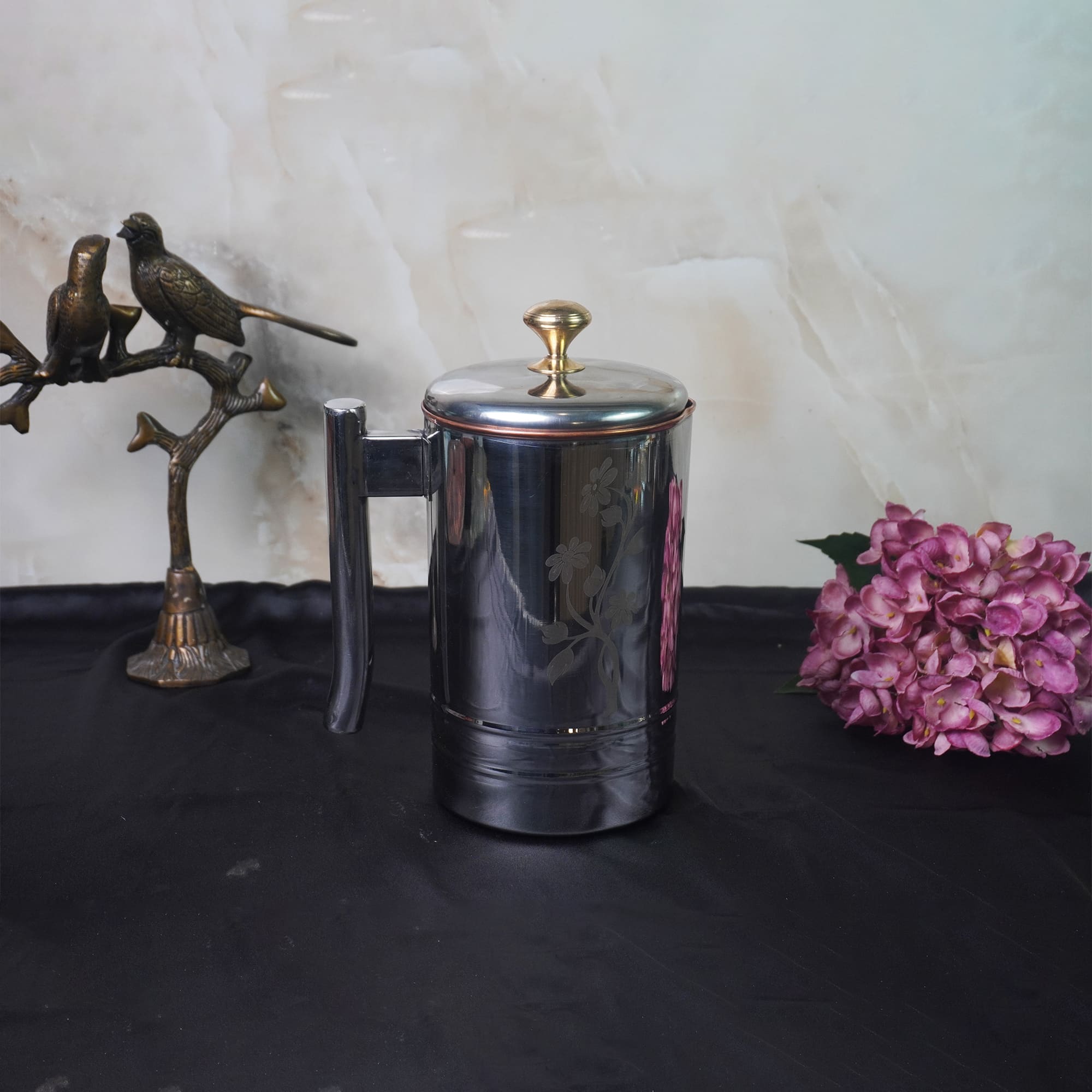 Copper Steel Platinum Jug , Picture With Brass Knob With Lid Serveware, Drinkware