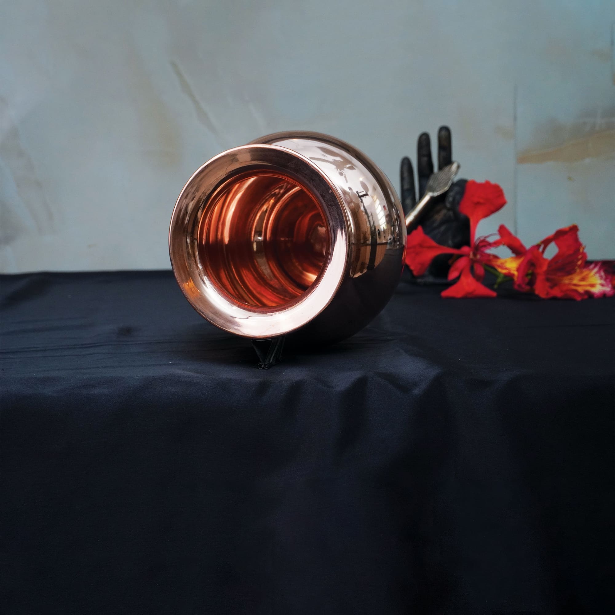 Elegant Pure Copper Lota/Kalash with Wavy Neck Lining Design â€“ Ideal for Pooja And Water Storage