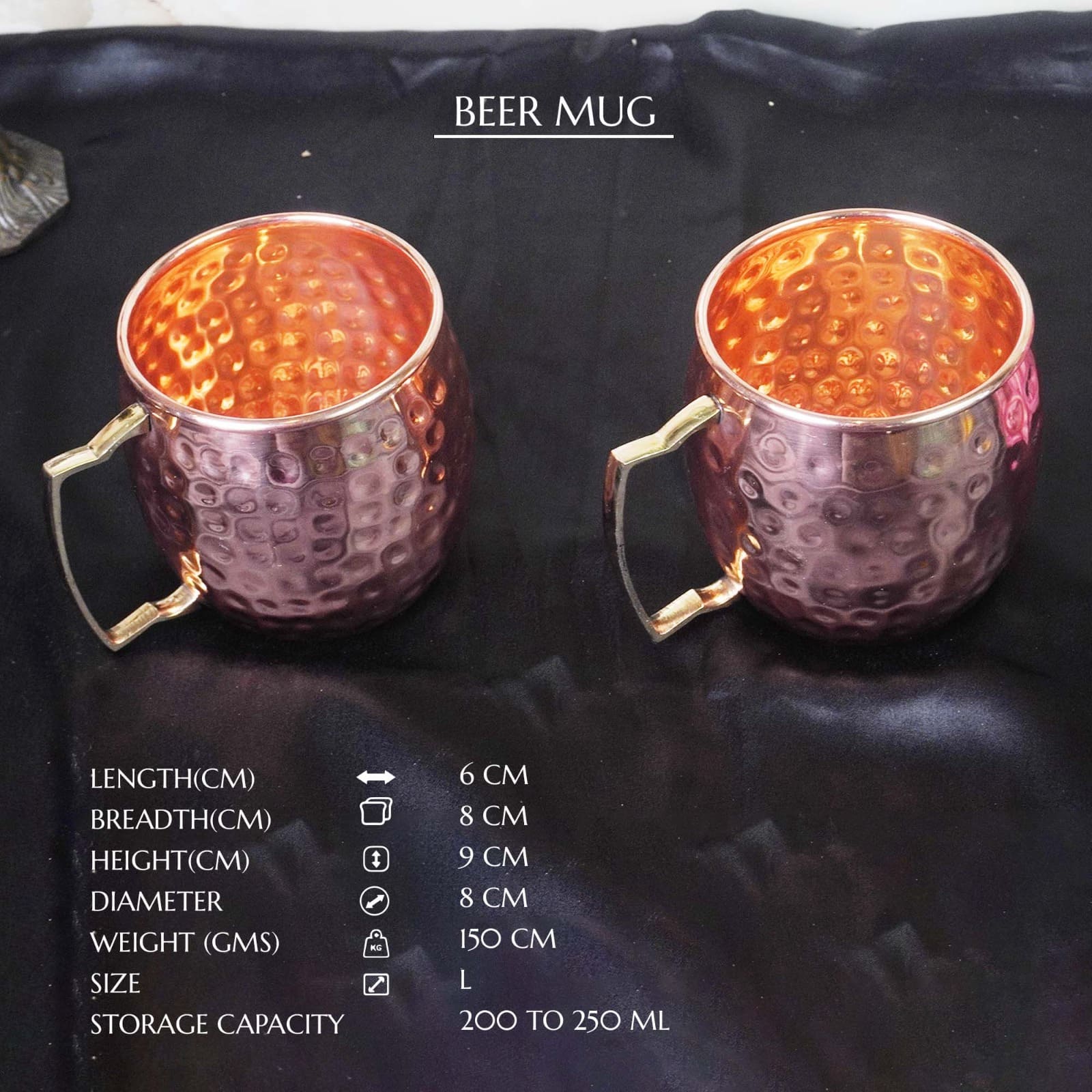 Elegant Pure Copper Round Hammered Moscow Mule Beer Mug â€“350 ml-1, Ideal for Beer, Cocktails, and Parties