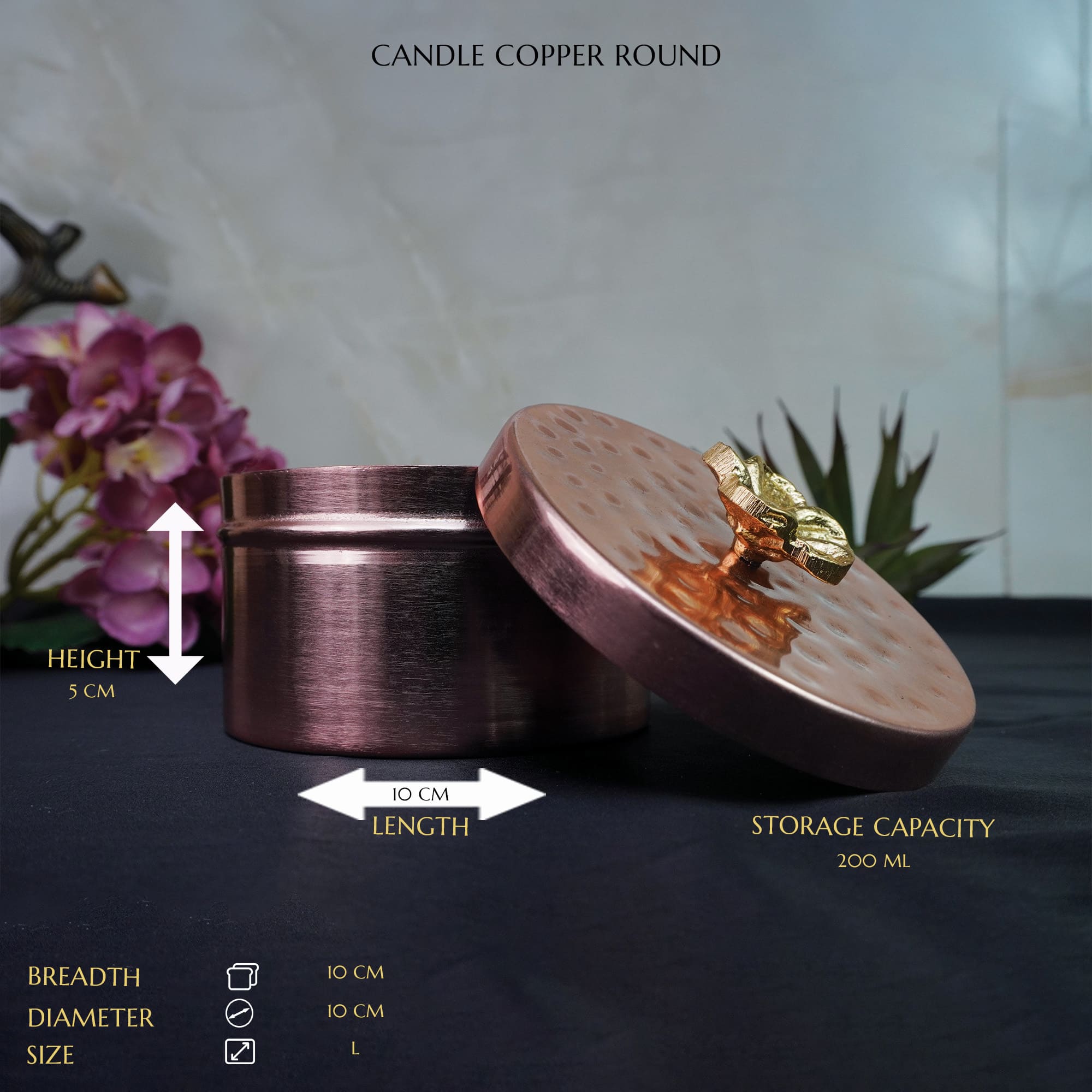 Maanvii Copper Finish Luxury Scented Candle with Hammered Lid and Brass Knob: Elegance Meets Serenity