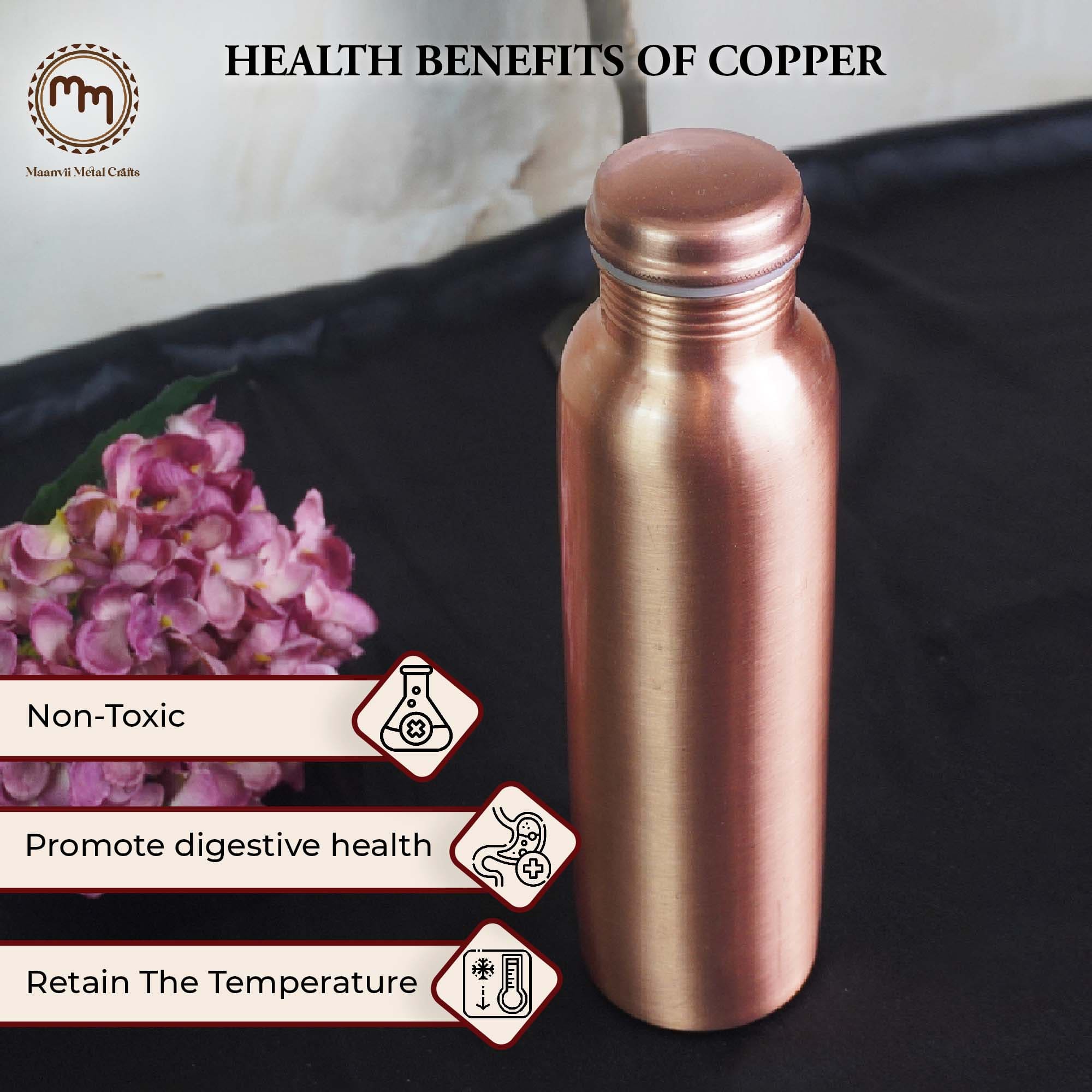 Pure Copper Matt Finish Lacquer Coated Water Bottle-950 ml,Stylish, Durable, and Health-Boosting