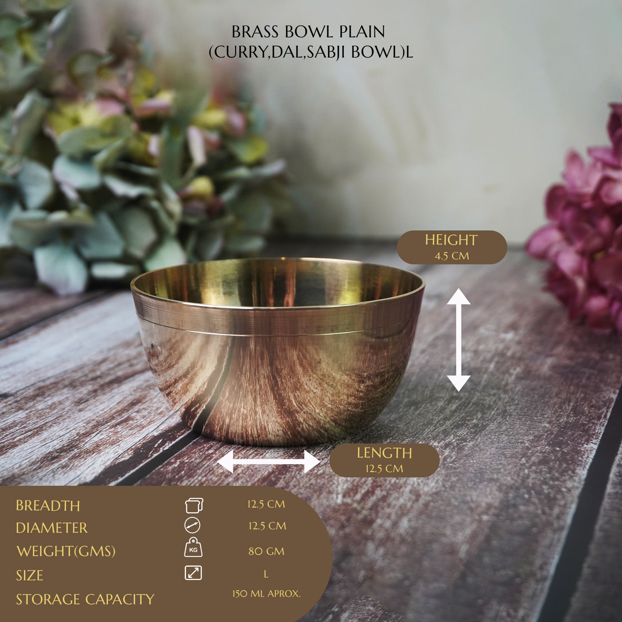 Maanvii Glossy Brass Bowl (12.5 cm) Timeless Elegance for Serveware & Tableware