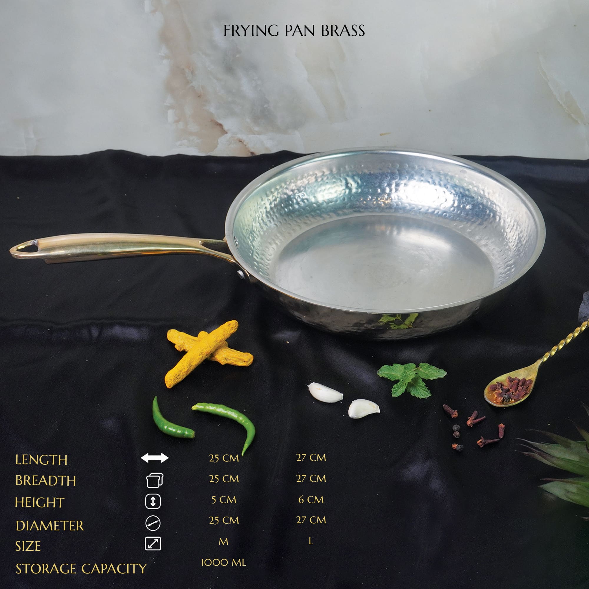 Maanvii Versatile Pure Brass Sauce Pan with Brass Handle and Non-Stick Tin Lining