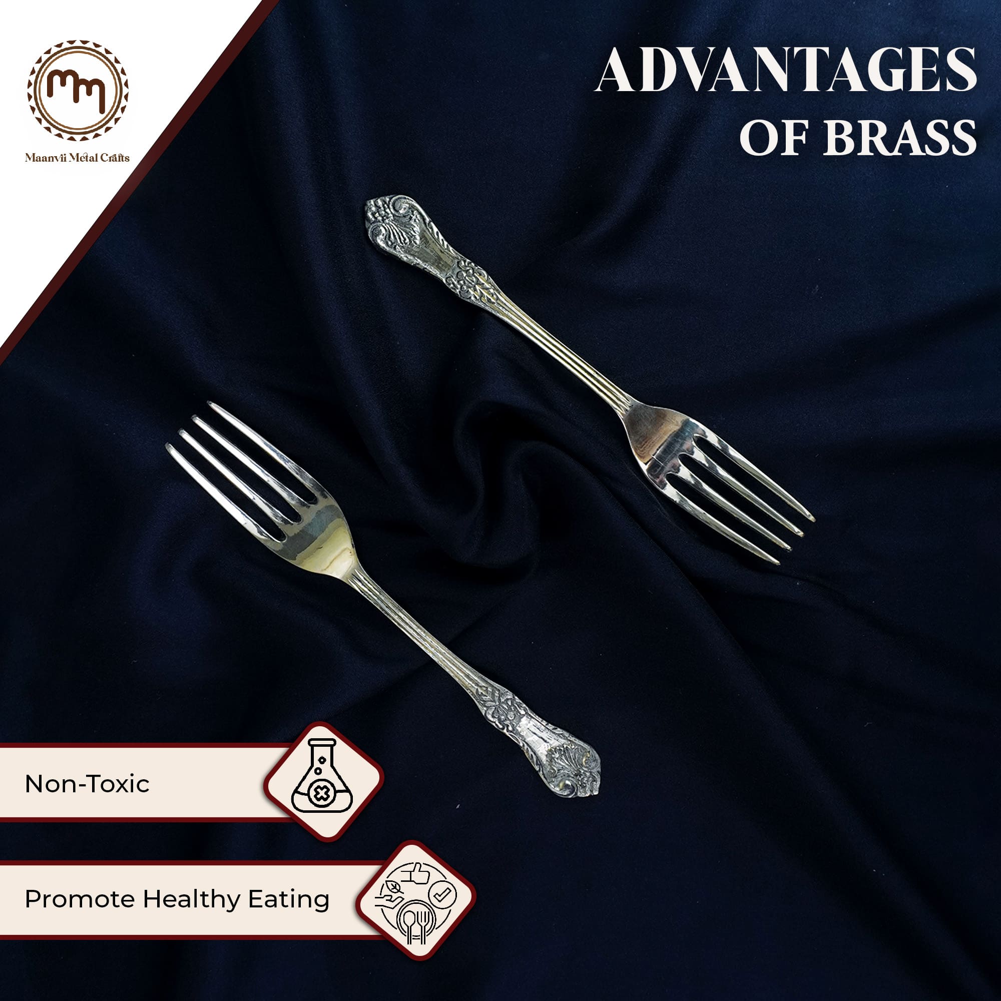 Golden Antique Carved Brass Dinner Fork Set â€“ A Touch of Luxury for Your Table